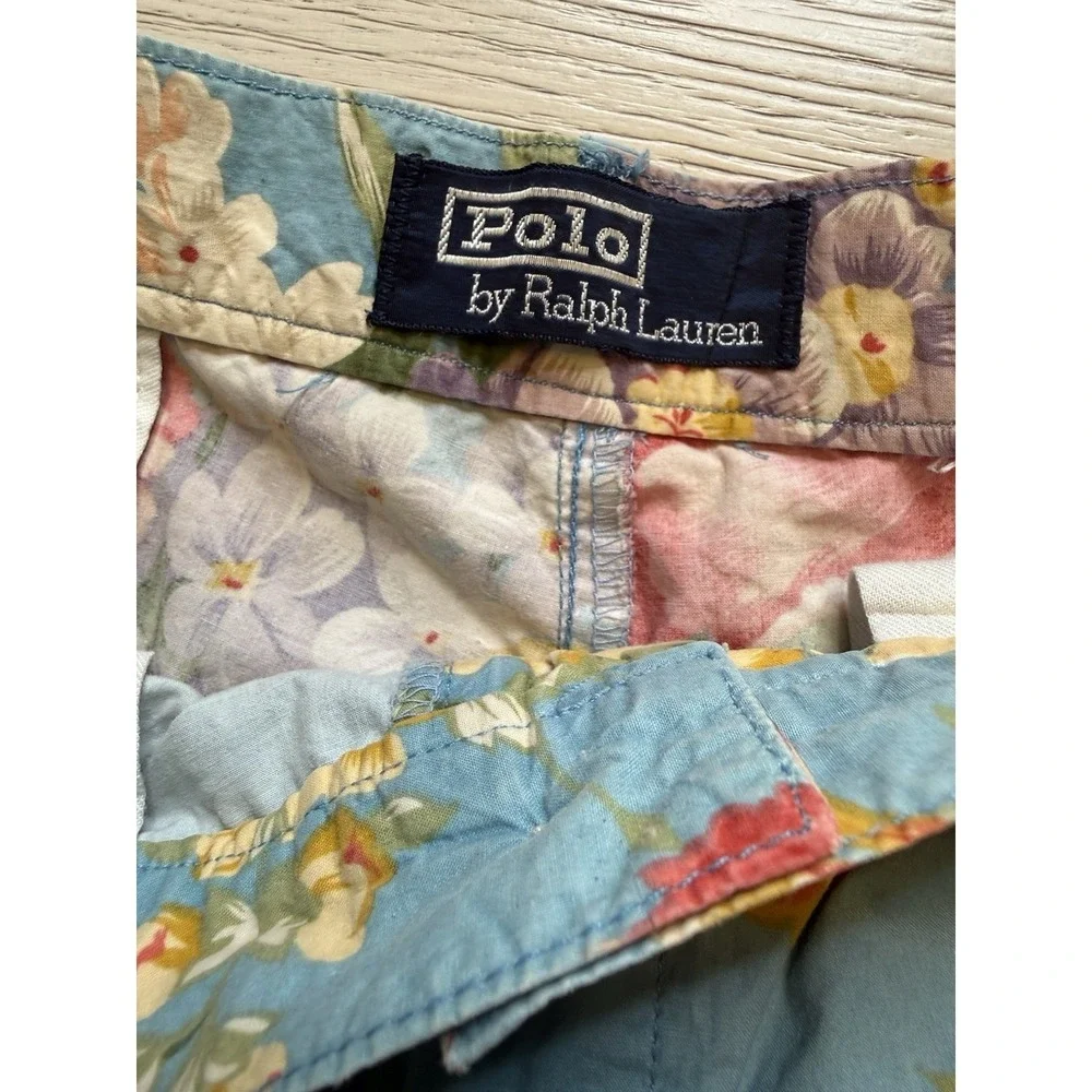 VTG Polo By Ralph Lauren Women's Floral Blue Print Shorts Sz S Cottagecore Retro